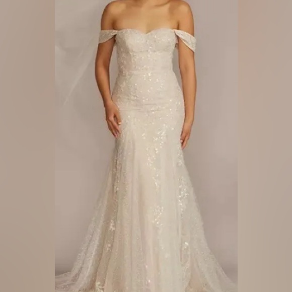 NWT MELISSA SWEET detachable sleeve lace mermaid wedding dress DB Size 12.